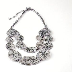 Double strand necklace, metal, silver adjustable length